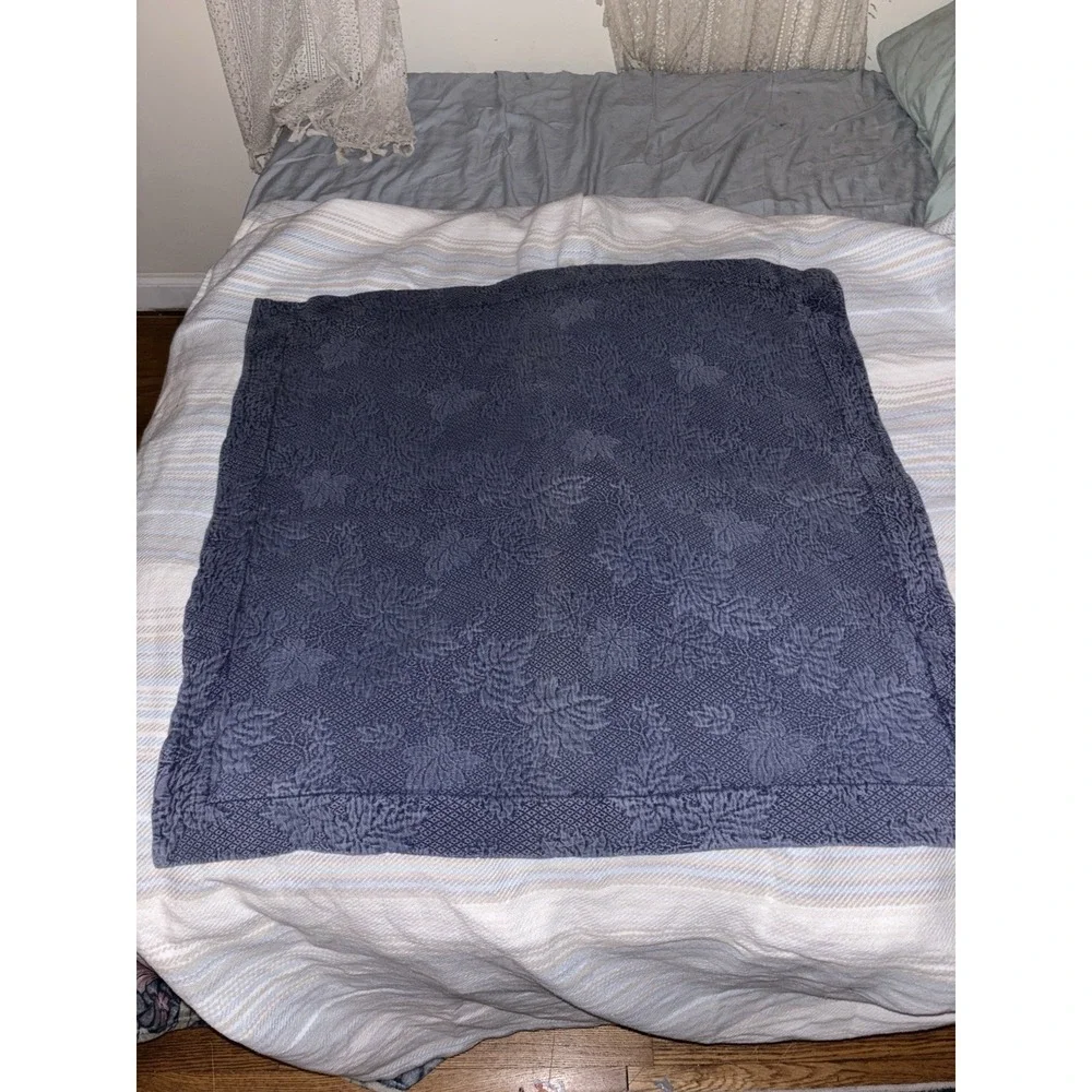 Company Store Floral Quilted Cotton Pillow Shams Blue 27x17 Scalloped Portugal‎